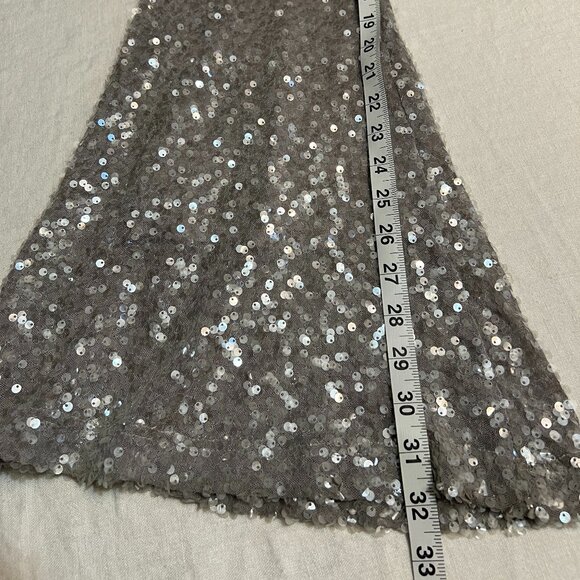 Avec Les Filles Silver Sequin Flare Pants M High Waist Party Glam Stretch Lined - Picture 8 of 9
